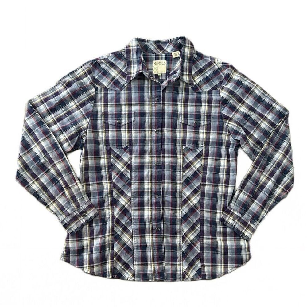 Roper Women's Long Sleeve Snap Blue Plaid Wester Shirt Cotton Pockets Size XL - Picture 7 of 8